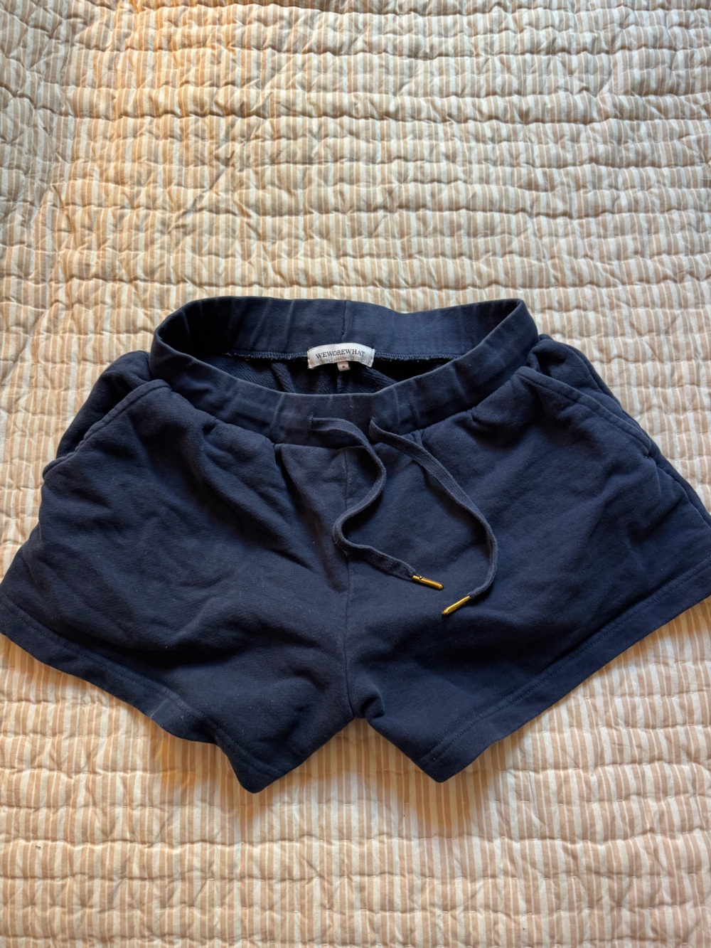 WeWoreWhat Navy Drawstring Lounge Shorts with Gold-Tip Cords